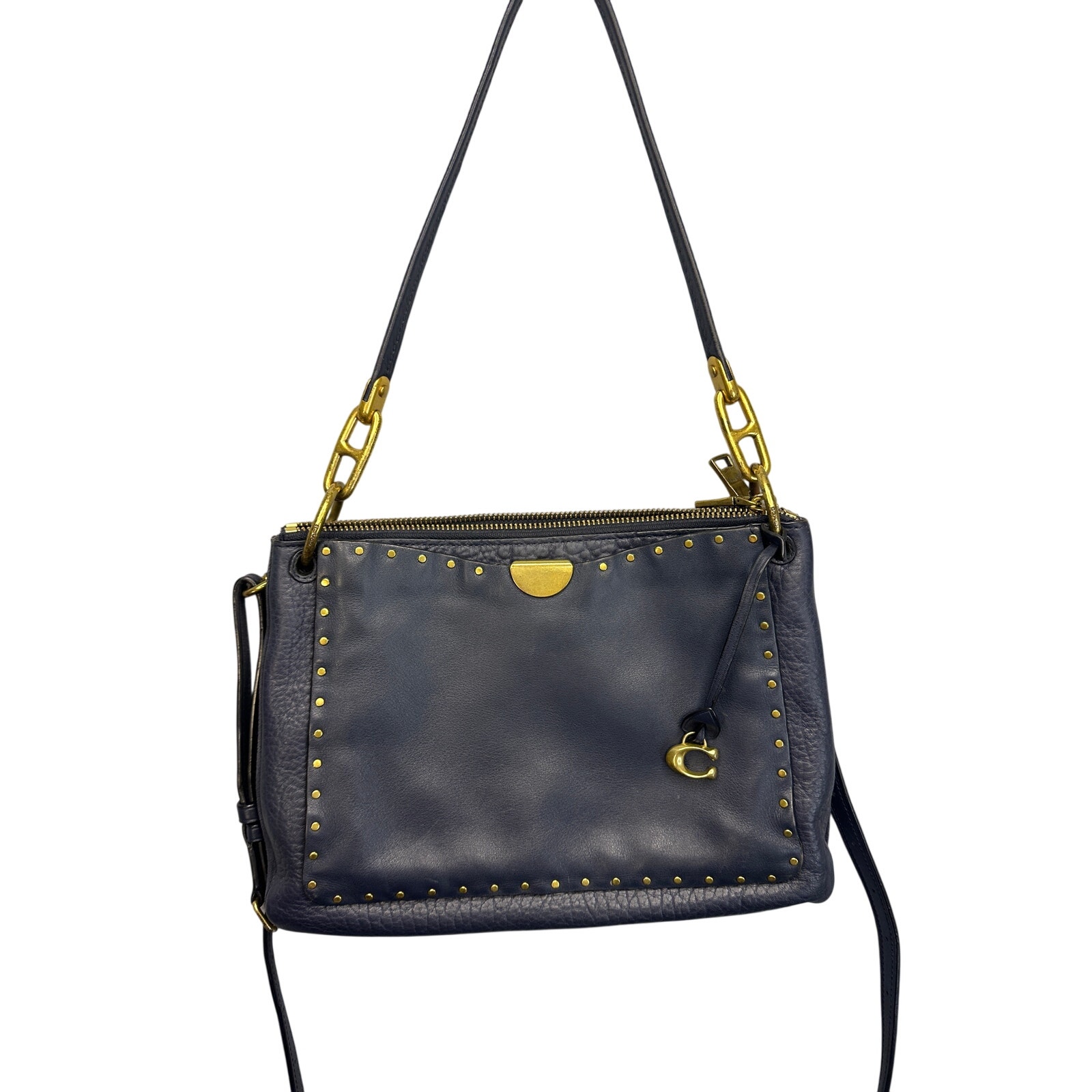 Coach Dreamer Navy Leather Rivet Stud Shoulder Bag Crossbody Whimsigoth Boho